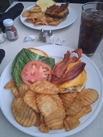 The Bacon Burger with Chips and The grilled chicken sandwich