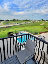 Third floor balcony room overseeing the racetrack