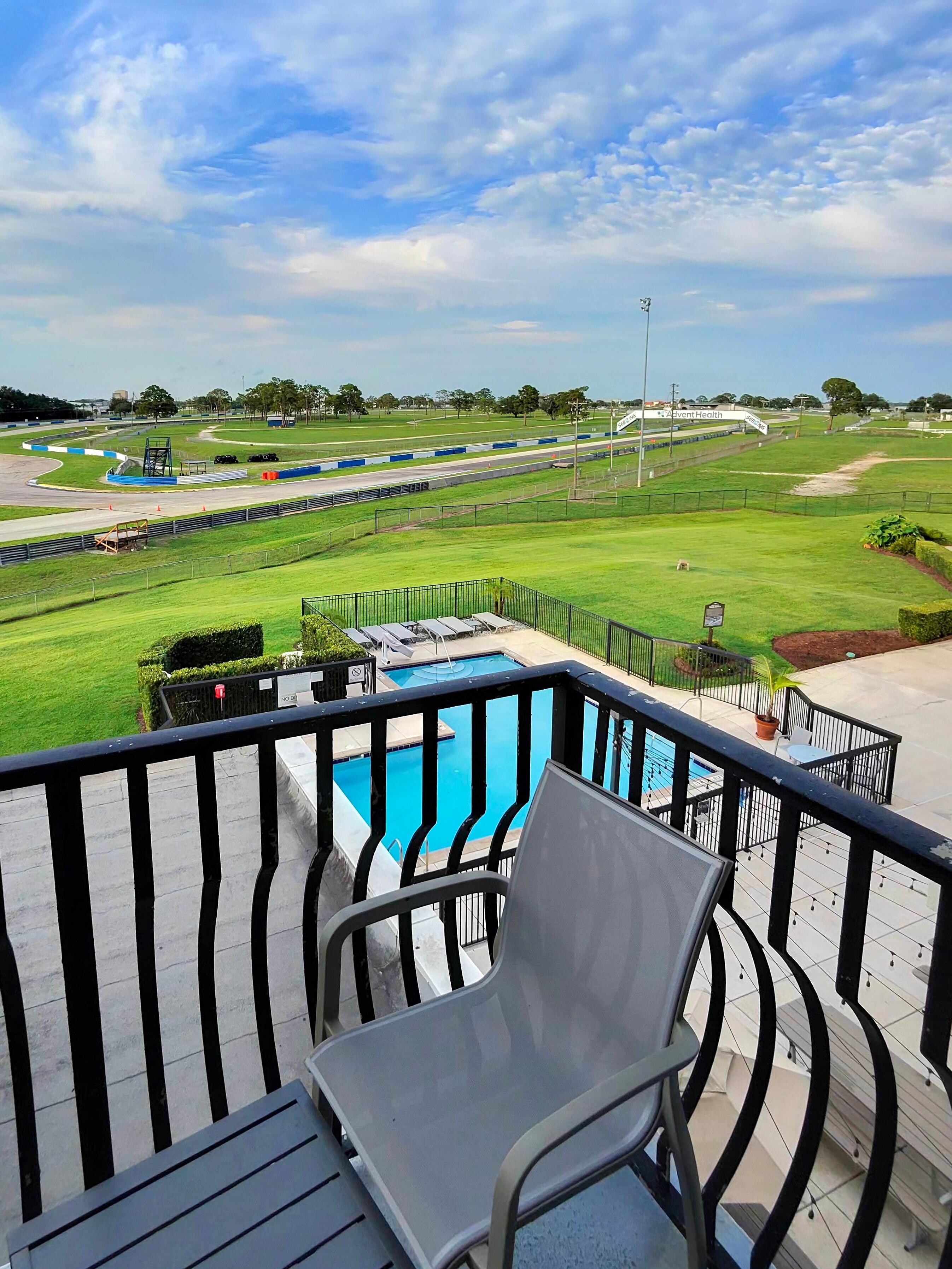 Third floor balcony room overseeing the racetrack