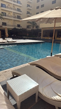 Amazing pool, loads of beds and a towel service!