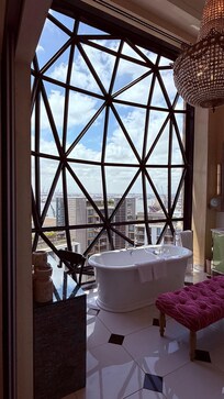 Standard room bathroom (compact and pretty with a large window)