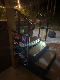 Swim spa steps - complete w towel and drink holders