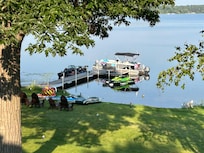 View of the dock from the deck overlooking the lake