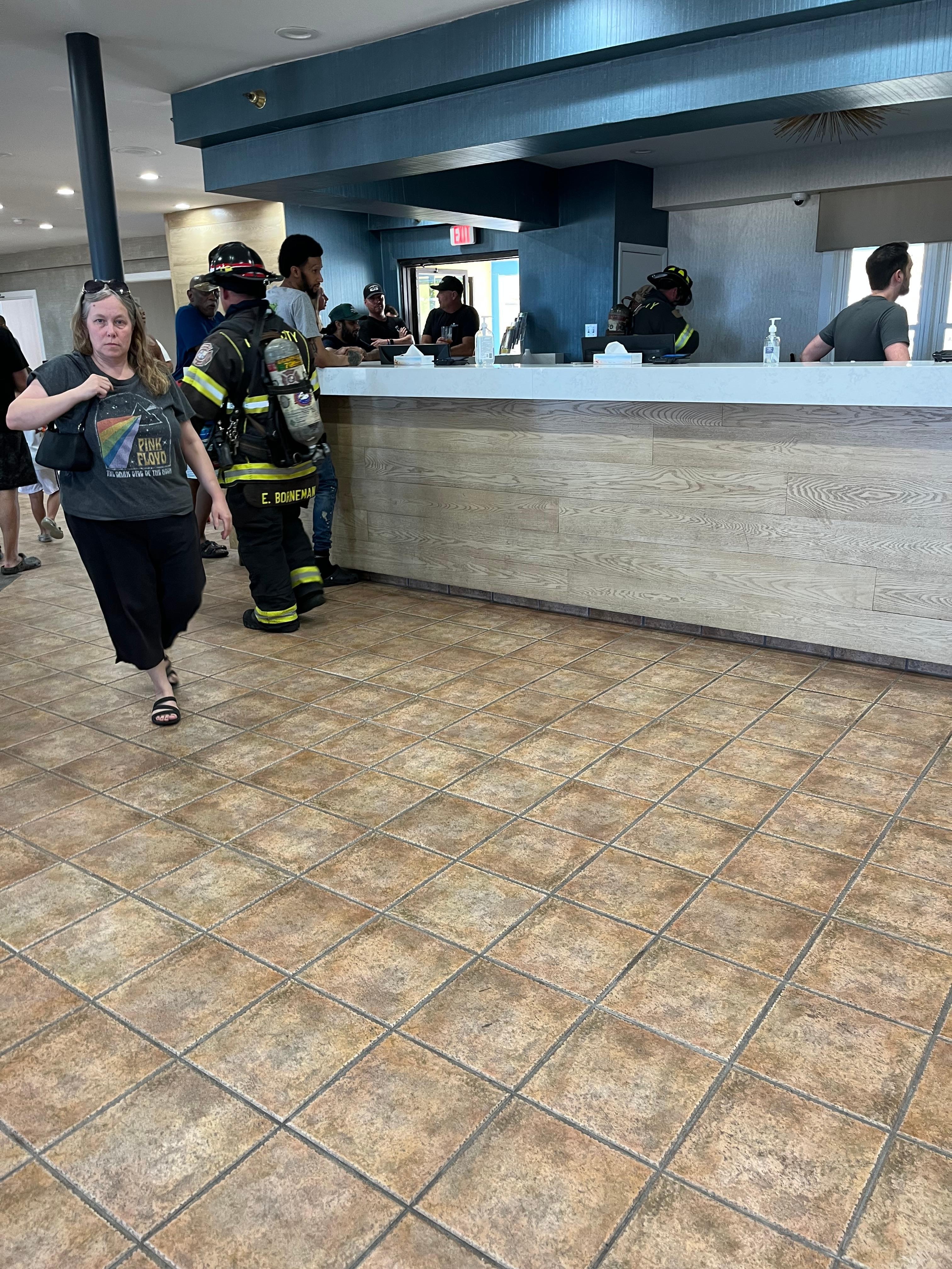 Fire dept for fire alarm.