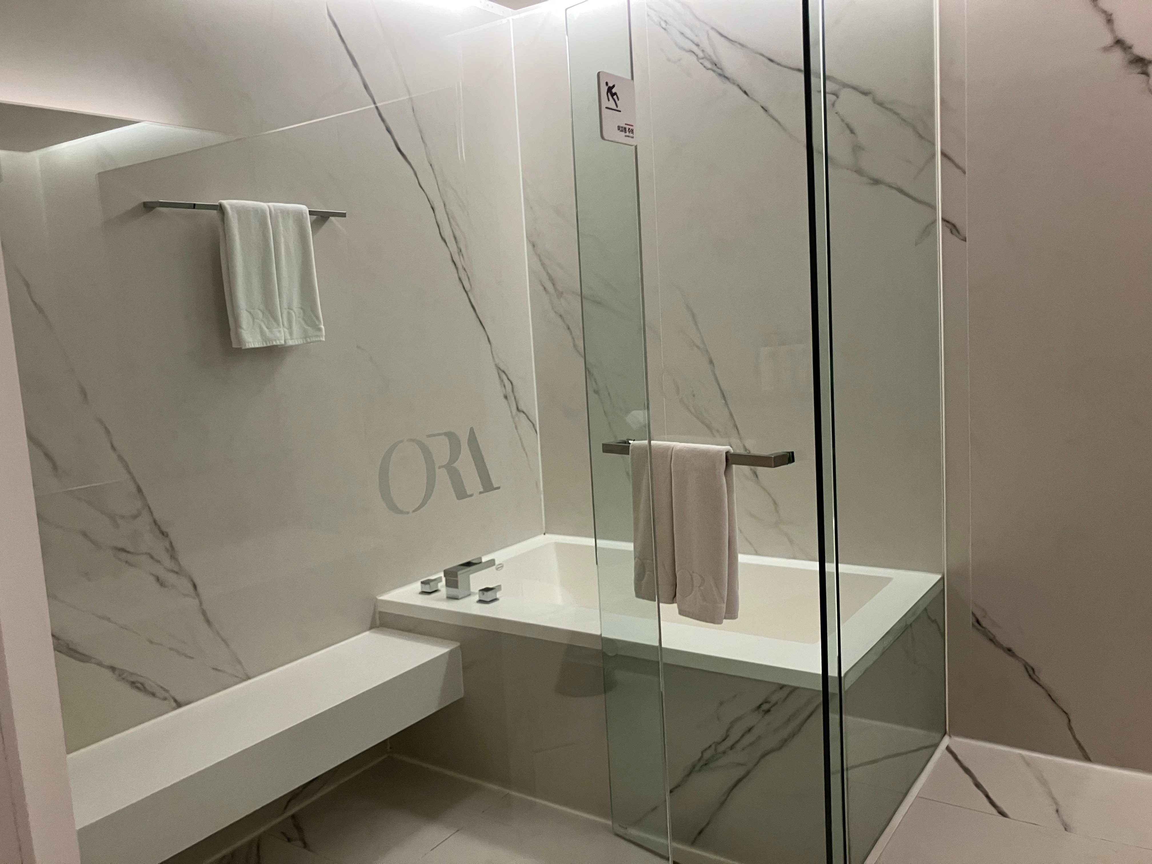 Salle de bains : douche et baignoire