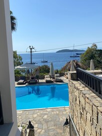 View from our room of the pool and the sea