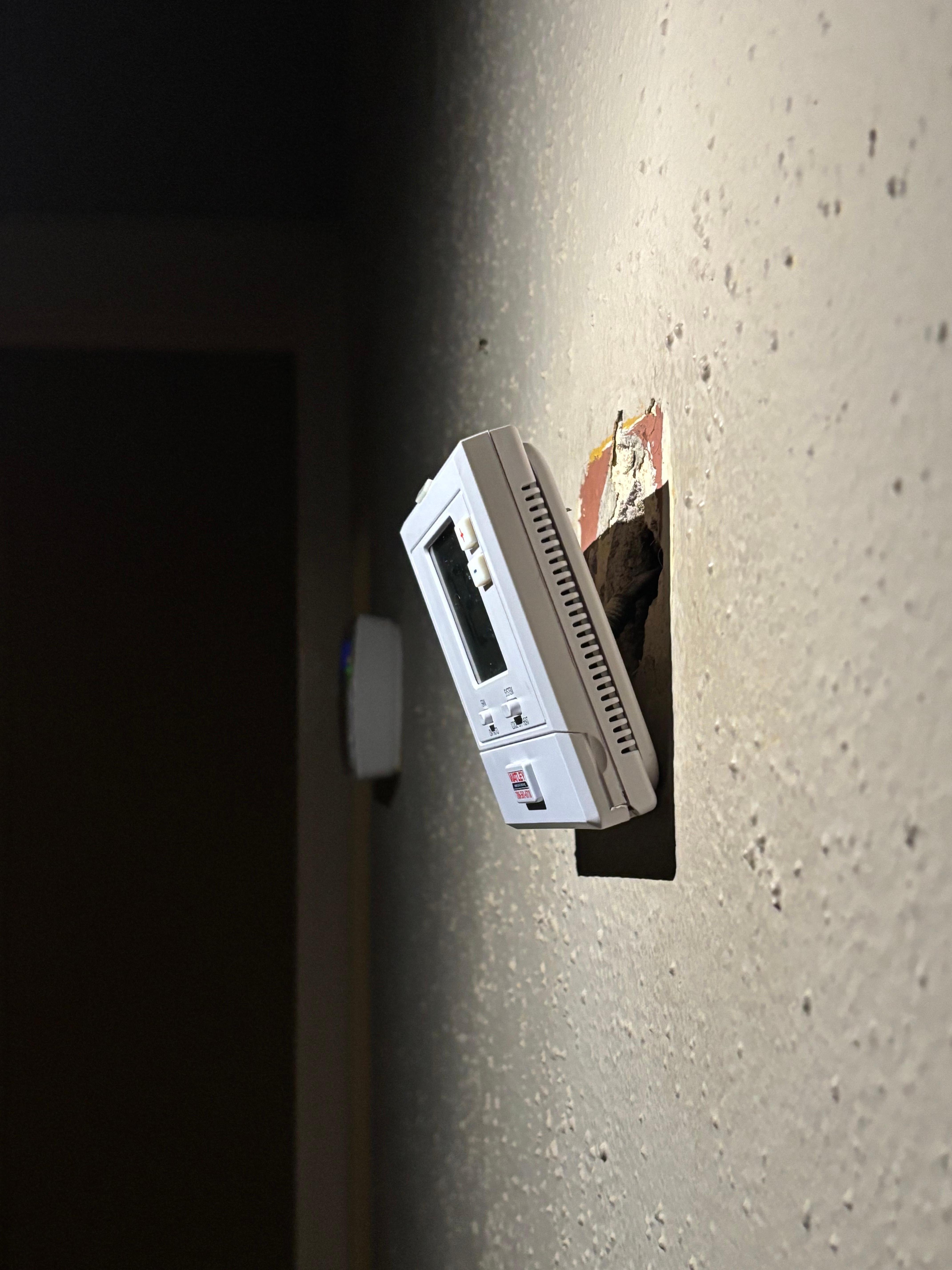 Thermostat hanging, which you had to try to get it to make a connection.