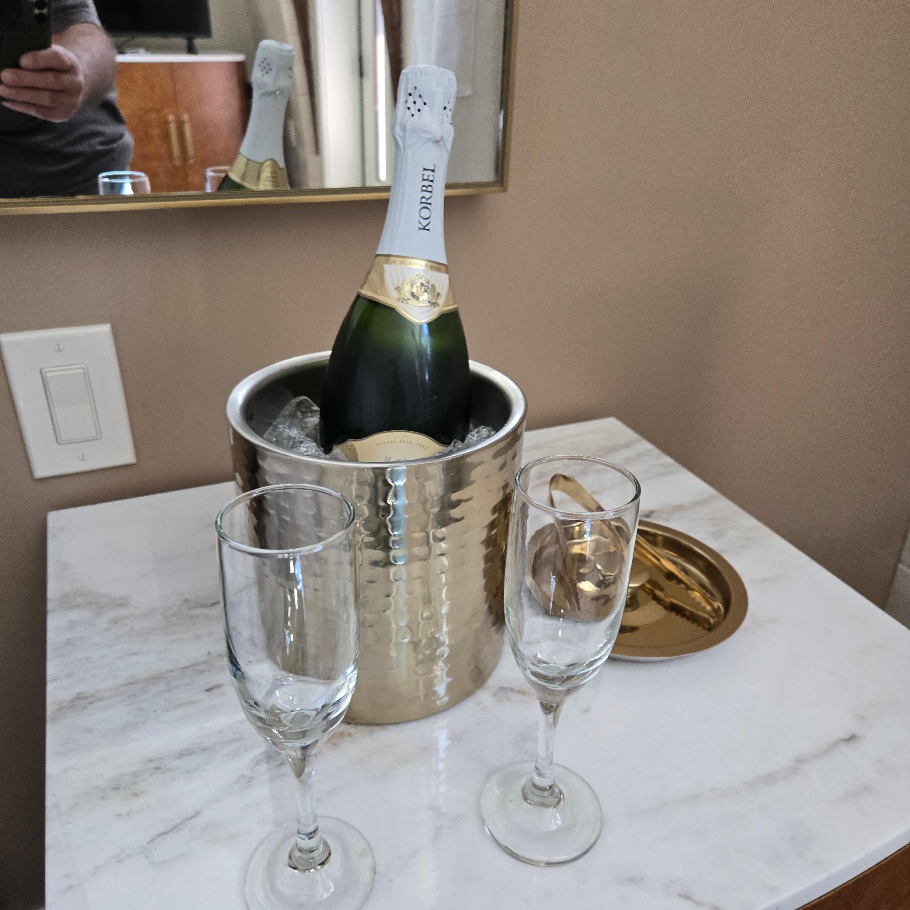 The owner had a bottle of Champagne waiting for us for our Anniversary 