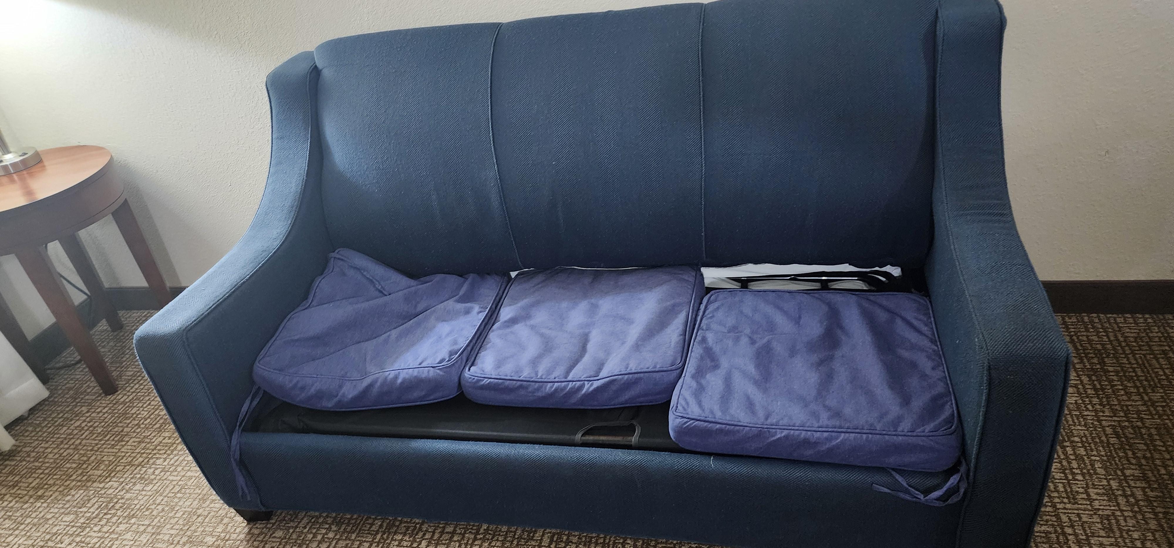 Couch with outdoor cushions 