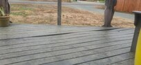 Bowed front deck. Only a few spots felt solid.