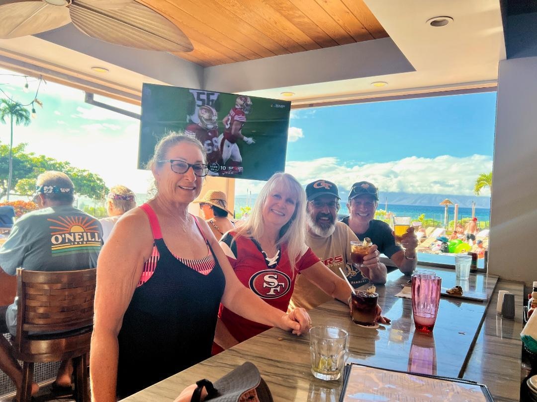 Go Niners! Cheering on our team in the resort bar.