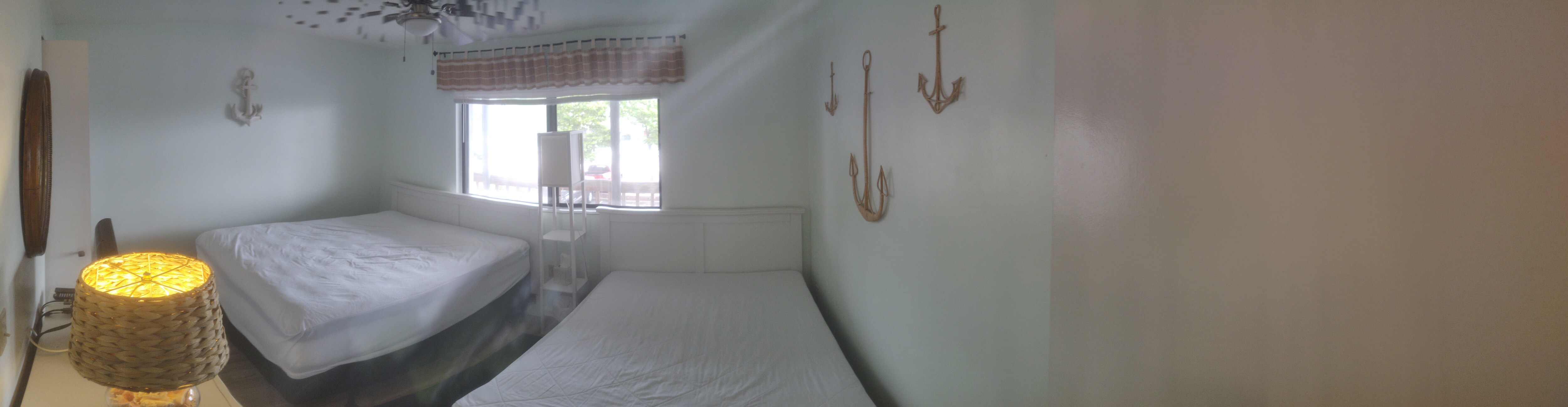 Bedroom (stashed the decorative pillows and bedspread in closet)