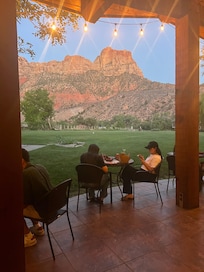 On their restaurant terrace