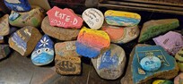 Just a sample of the rocks covering the fireplace hearth. Really could care less about who stayed at the house. Need the heat in the winter.