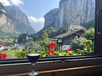 My first glass of wine in Lauterbrunnen đ·