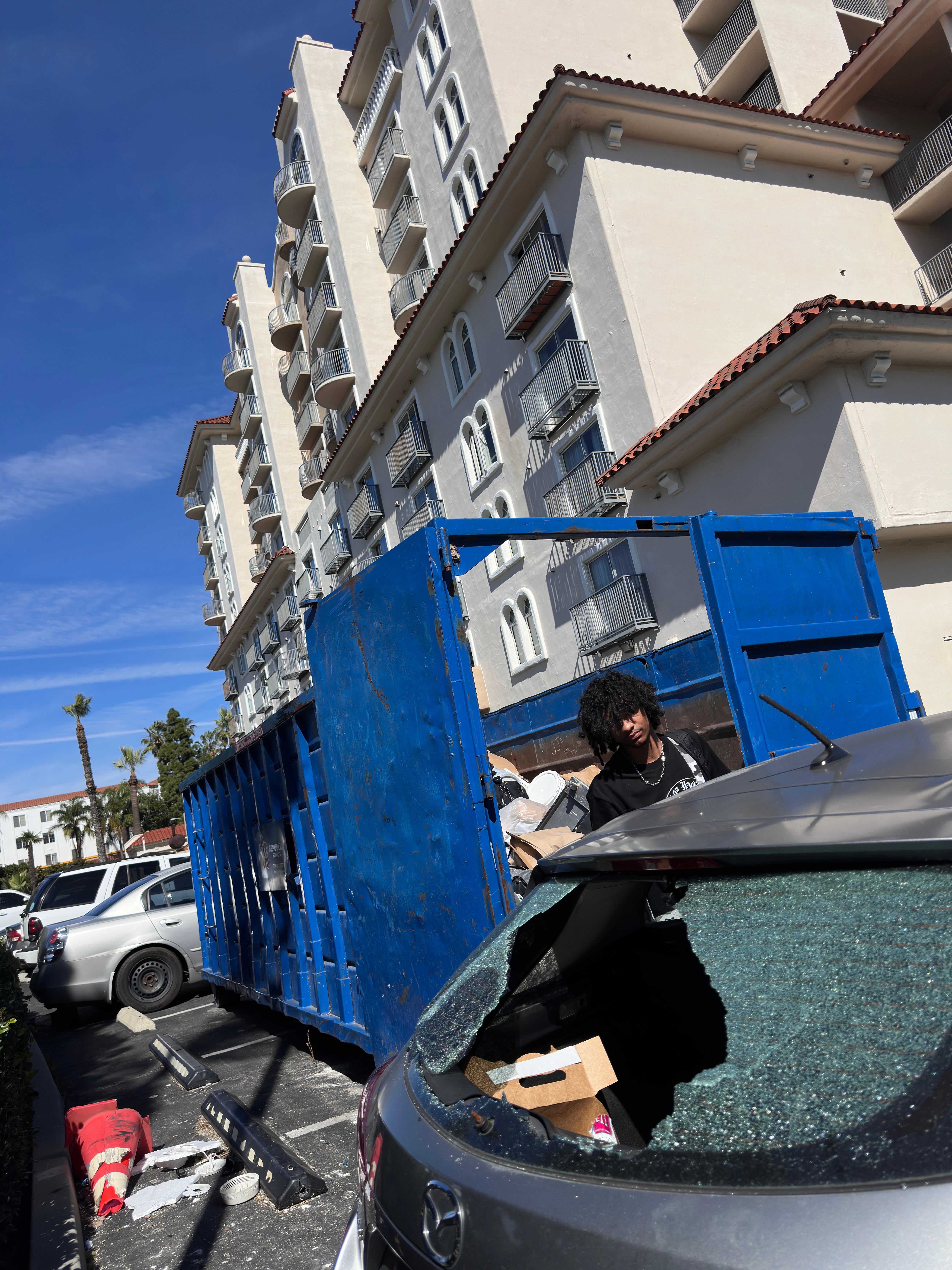 Pic of our car got smashed.  They have security btw. 