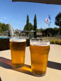 A cold beer after a long drive!