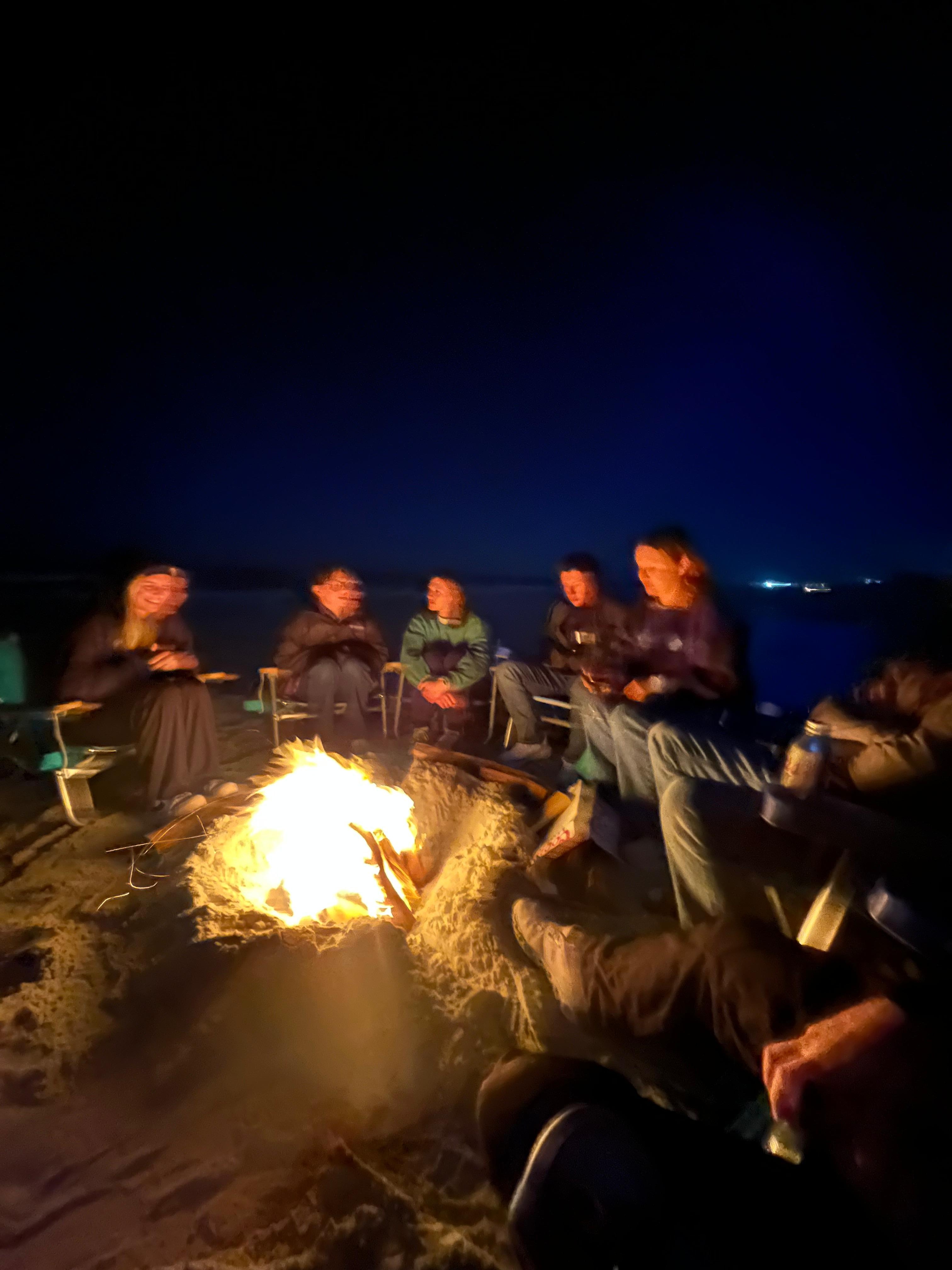 Winter beach bonfire