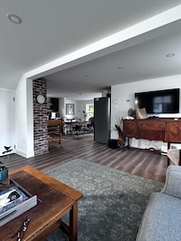 Living room into kitchen area