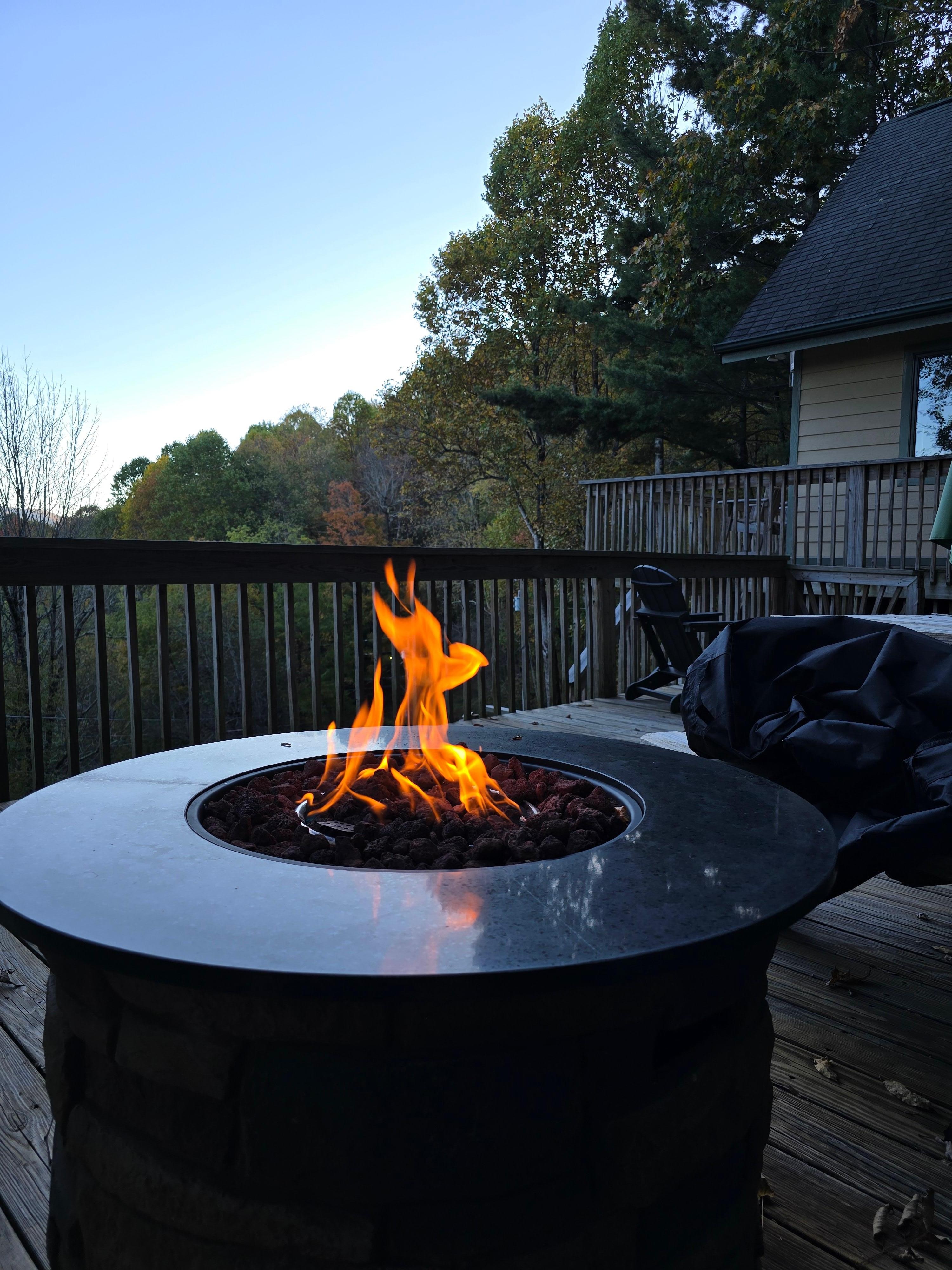 Firepit on the first deck.