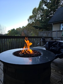 Firepit on the first deck.