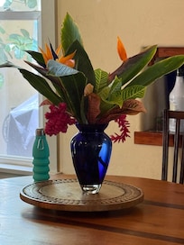 Bought the birds of paradise at flea market and the rest of bouquet from the property.