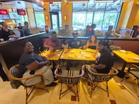 Eating out with my family, at the cheesecake Factory.
