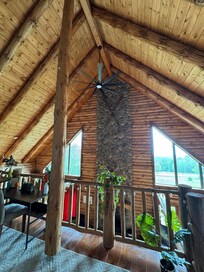 High ceiling & window views from master bedroom.
