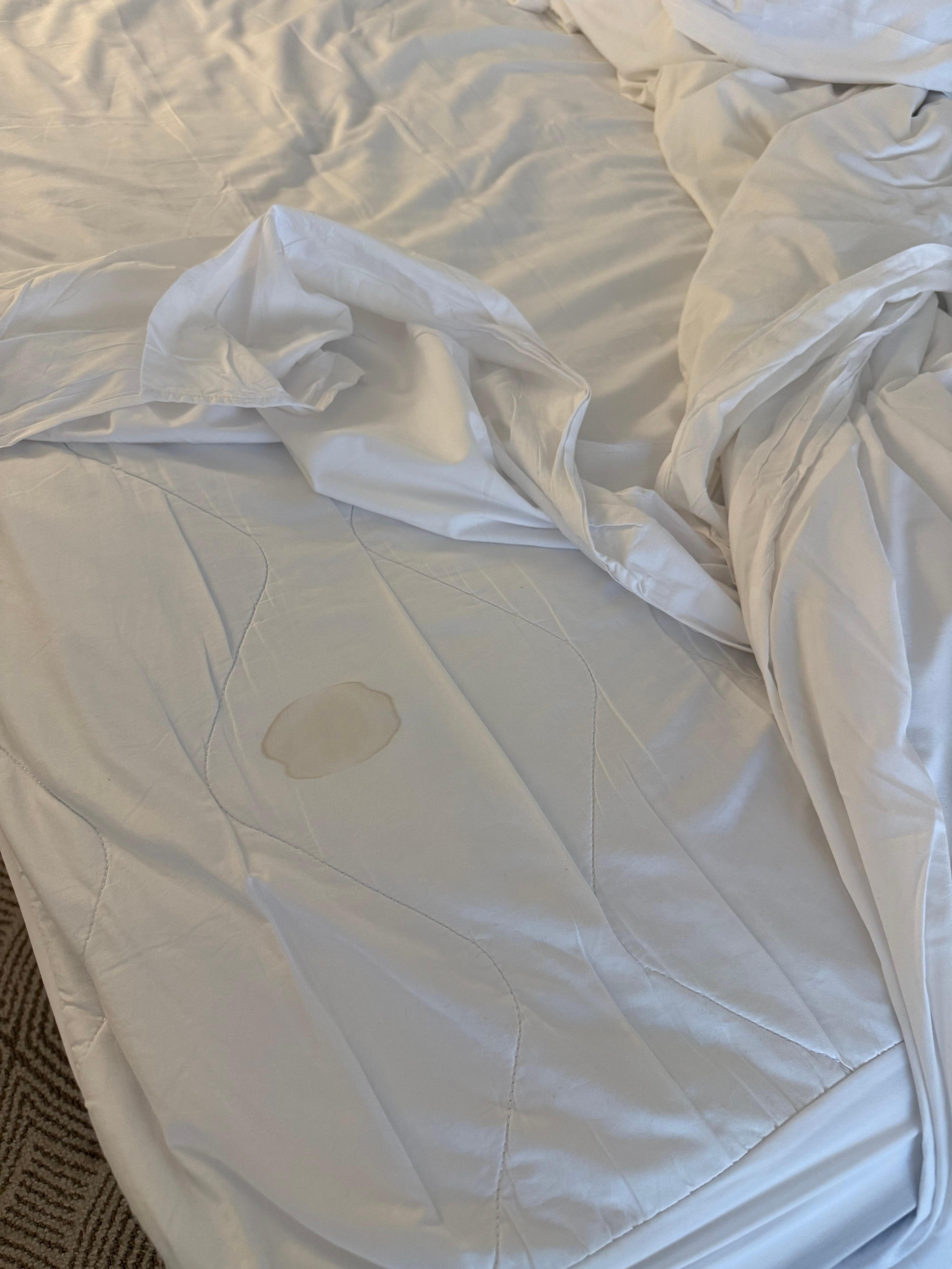 Mattress protector stained with blood. 