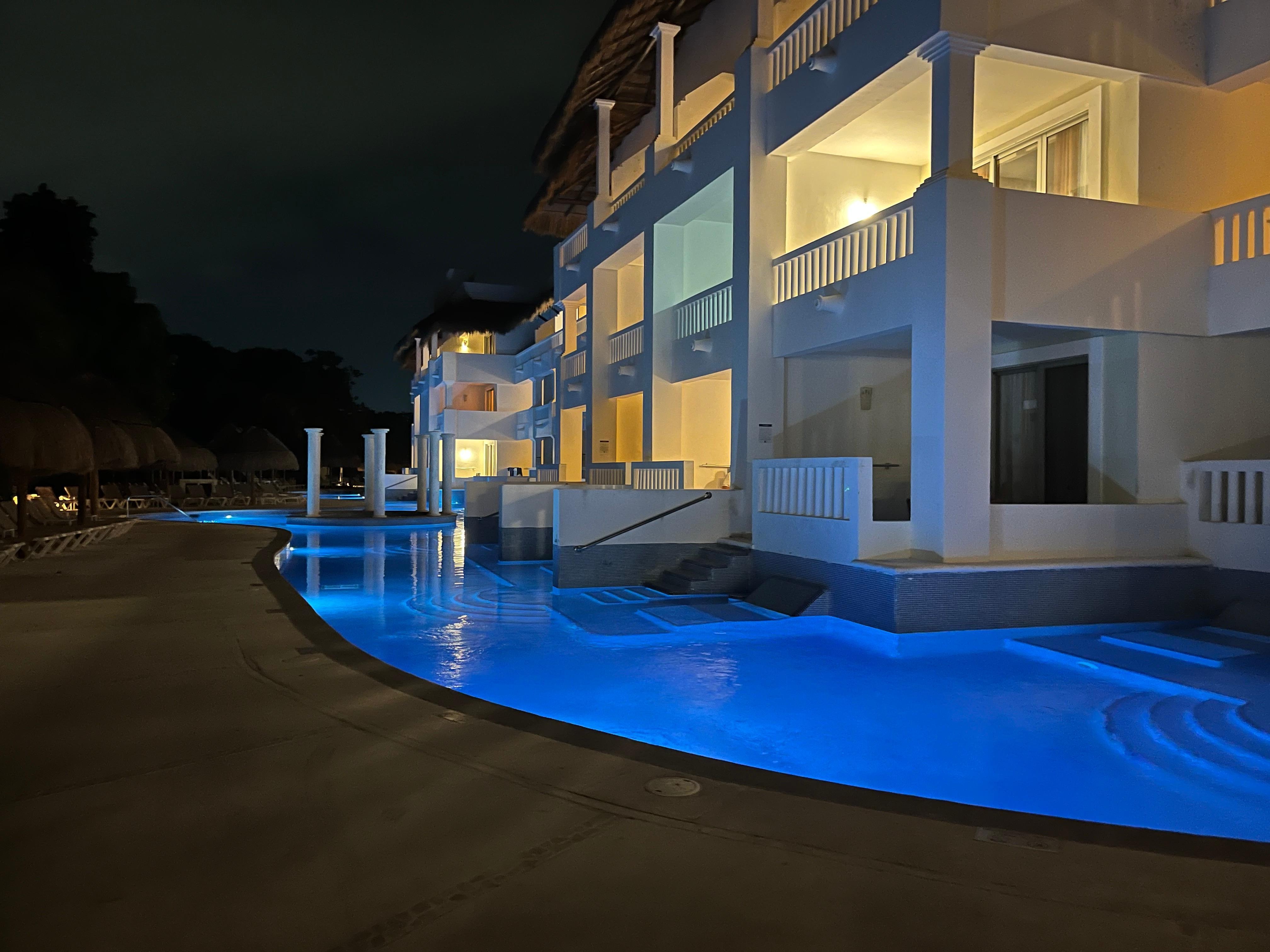 Beautiful night lit view of our pool access room