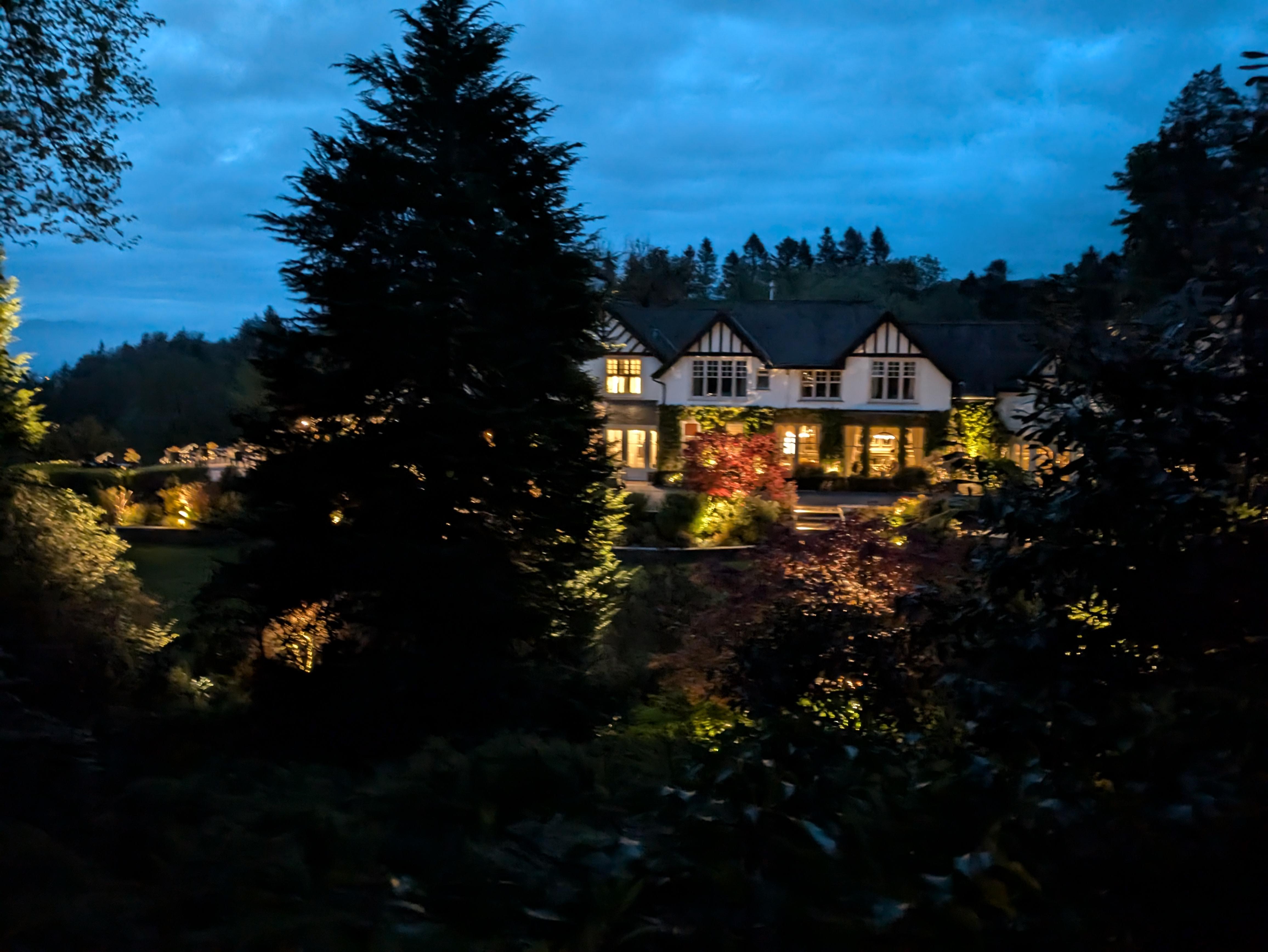 Linthwaite House Hotel by night