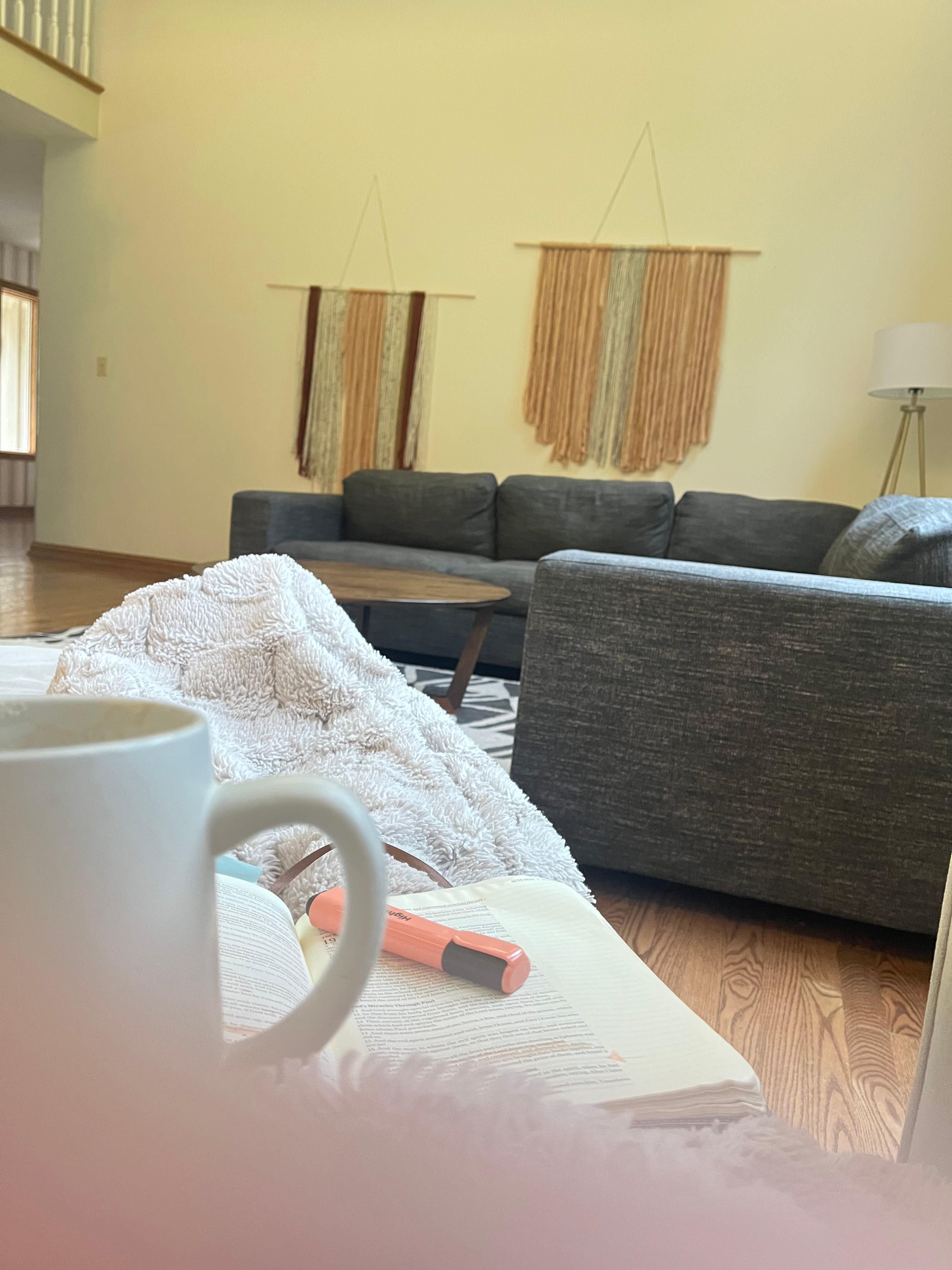 Peaceful morning reading in the family room