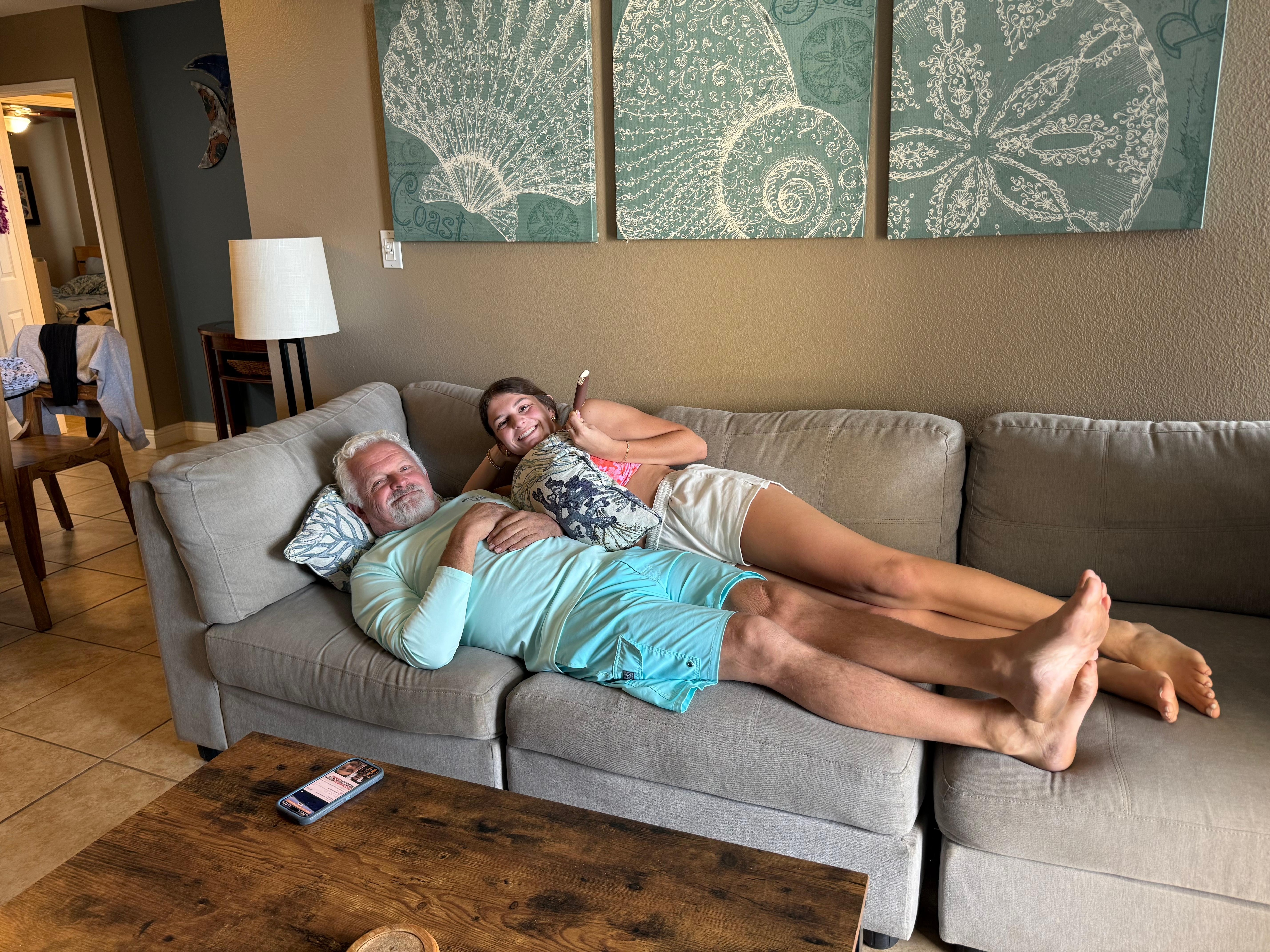 My husband and daughter….huge couch!