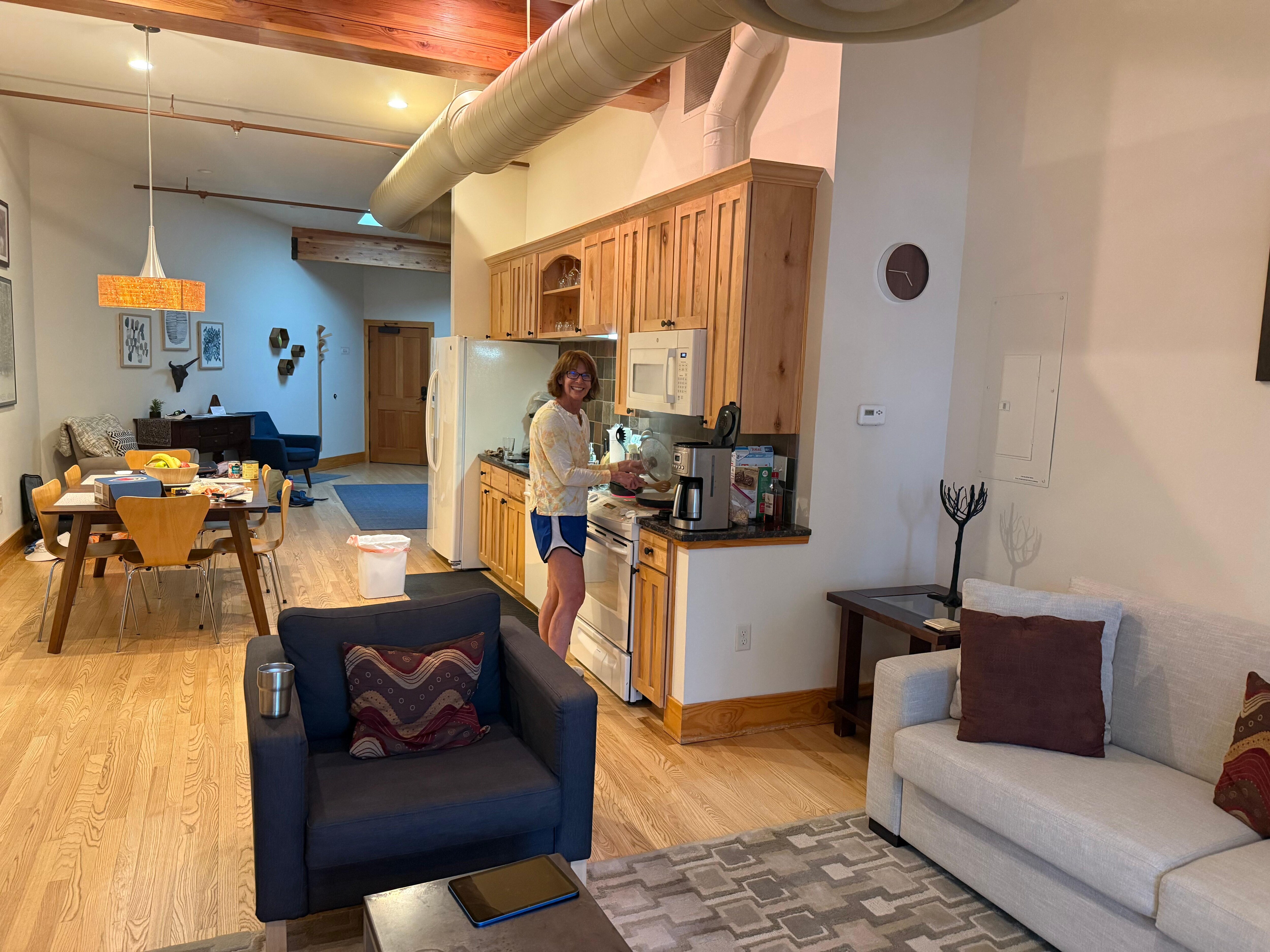 Cooking dinner in the very lofty loft