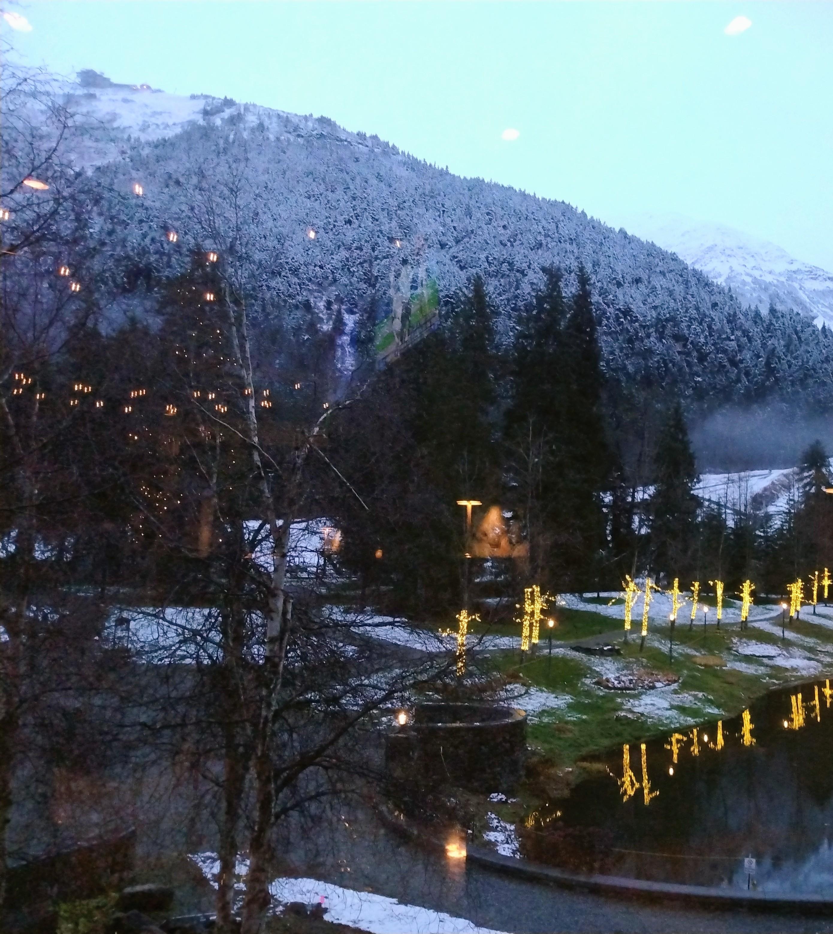View of pond and resort from room