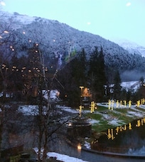 View of pond and resort from room