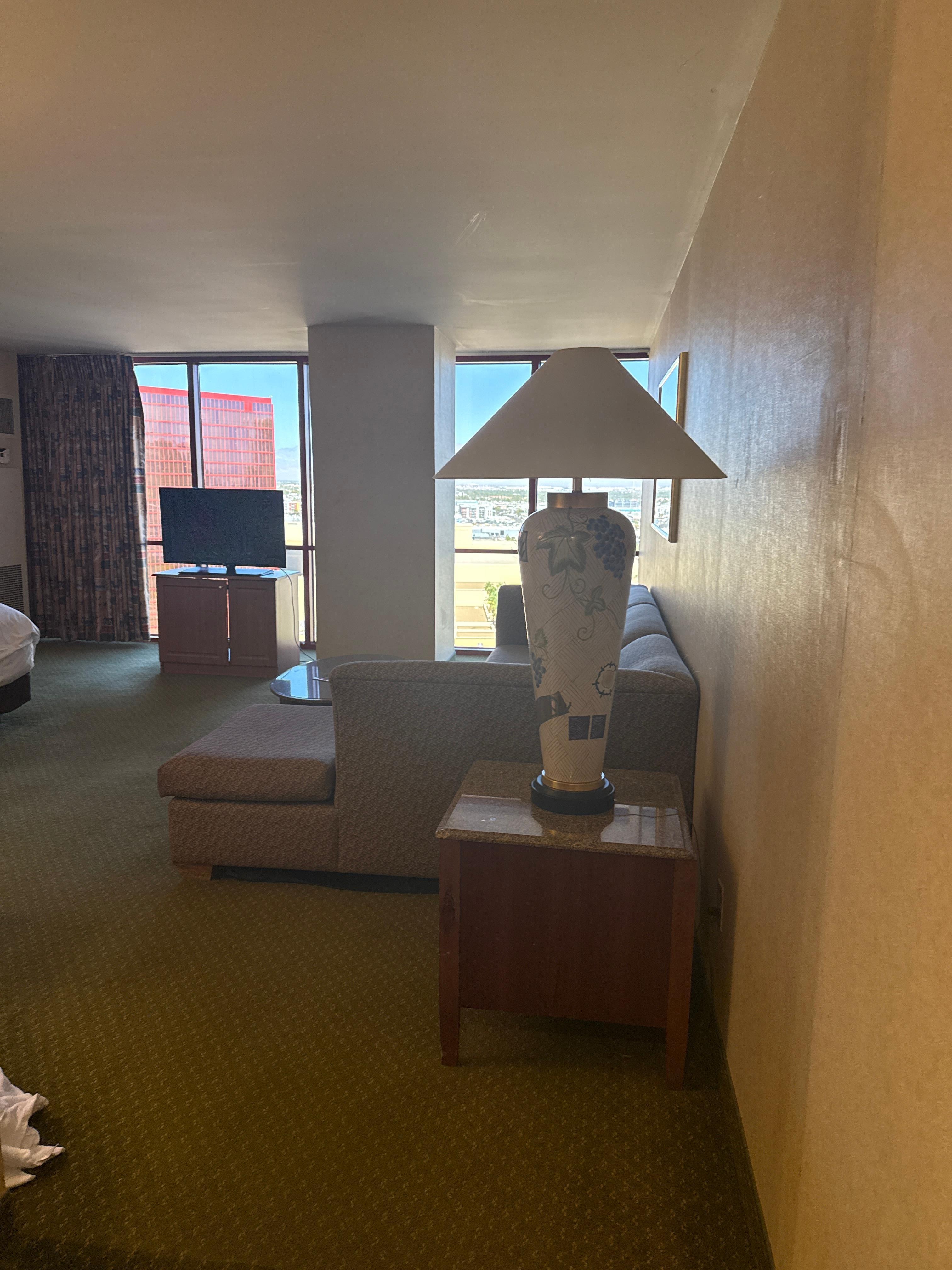 Wall damage, dated furniture 