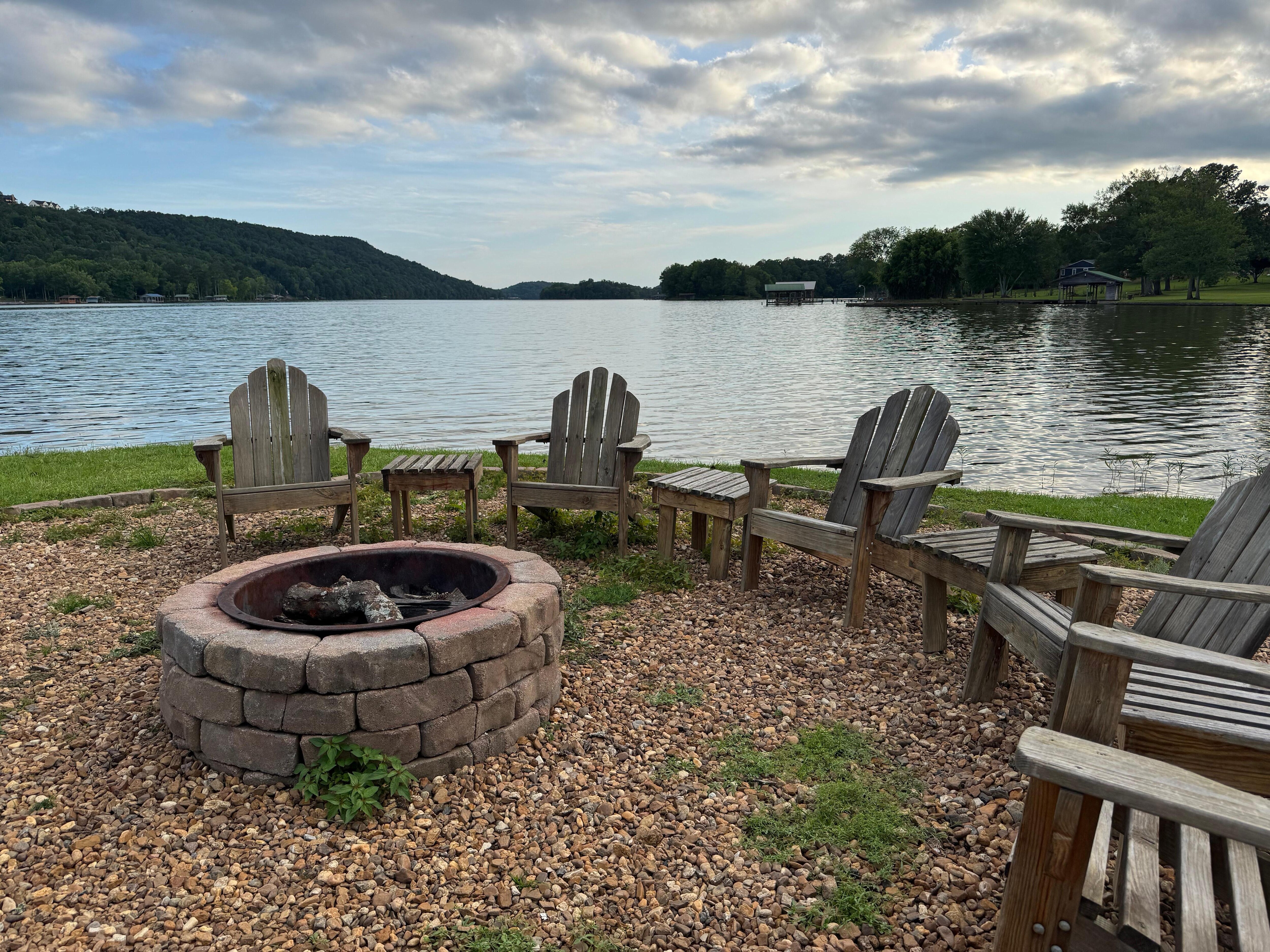 fire pit by the lake