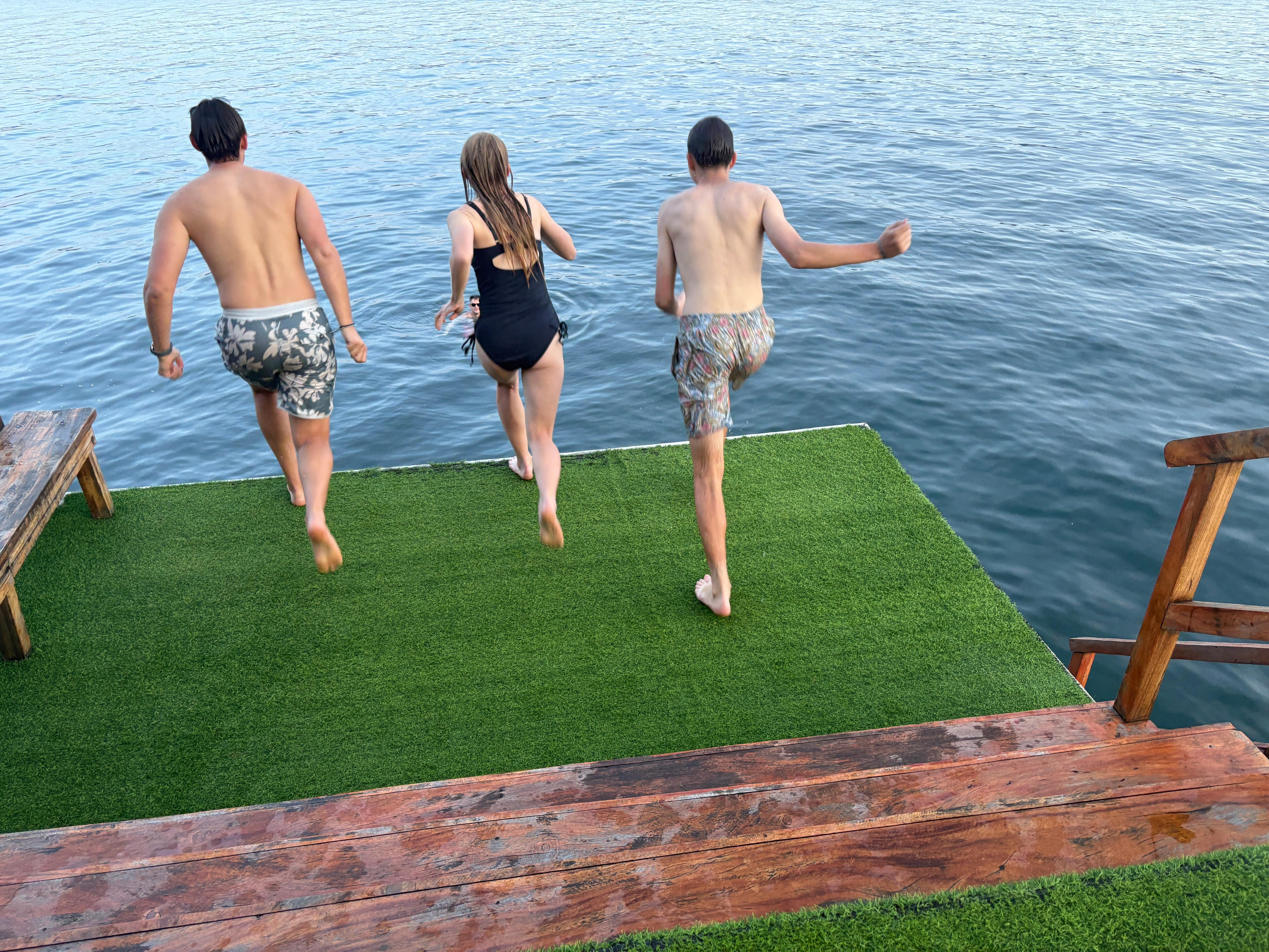 Jumping off the deck.