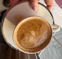 Enjoying a delicious latte in the kitchen 😍