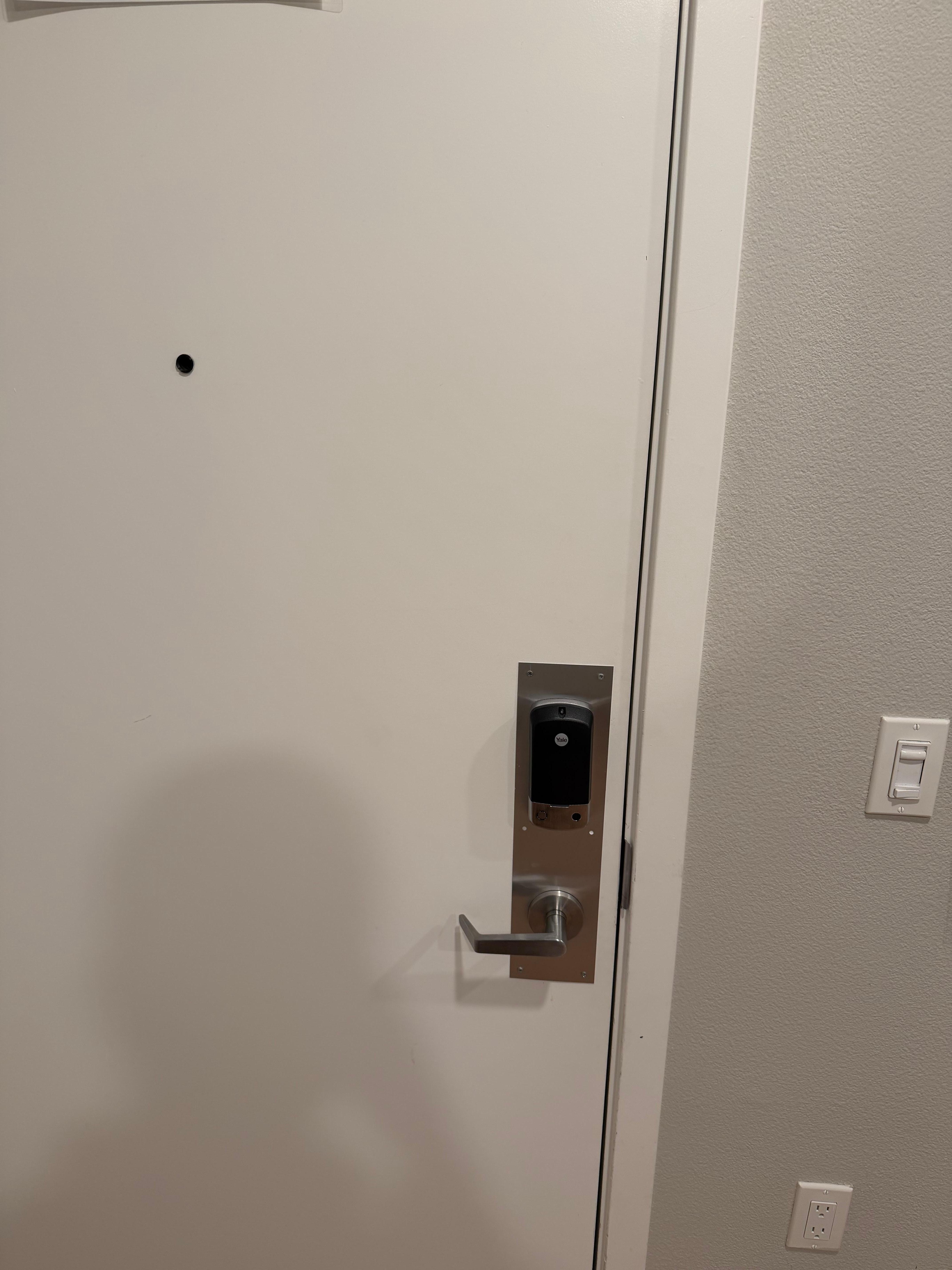 This is the inside of the room with no latch or deadbolt that can be secured.