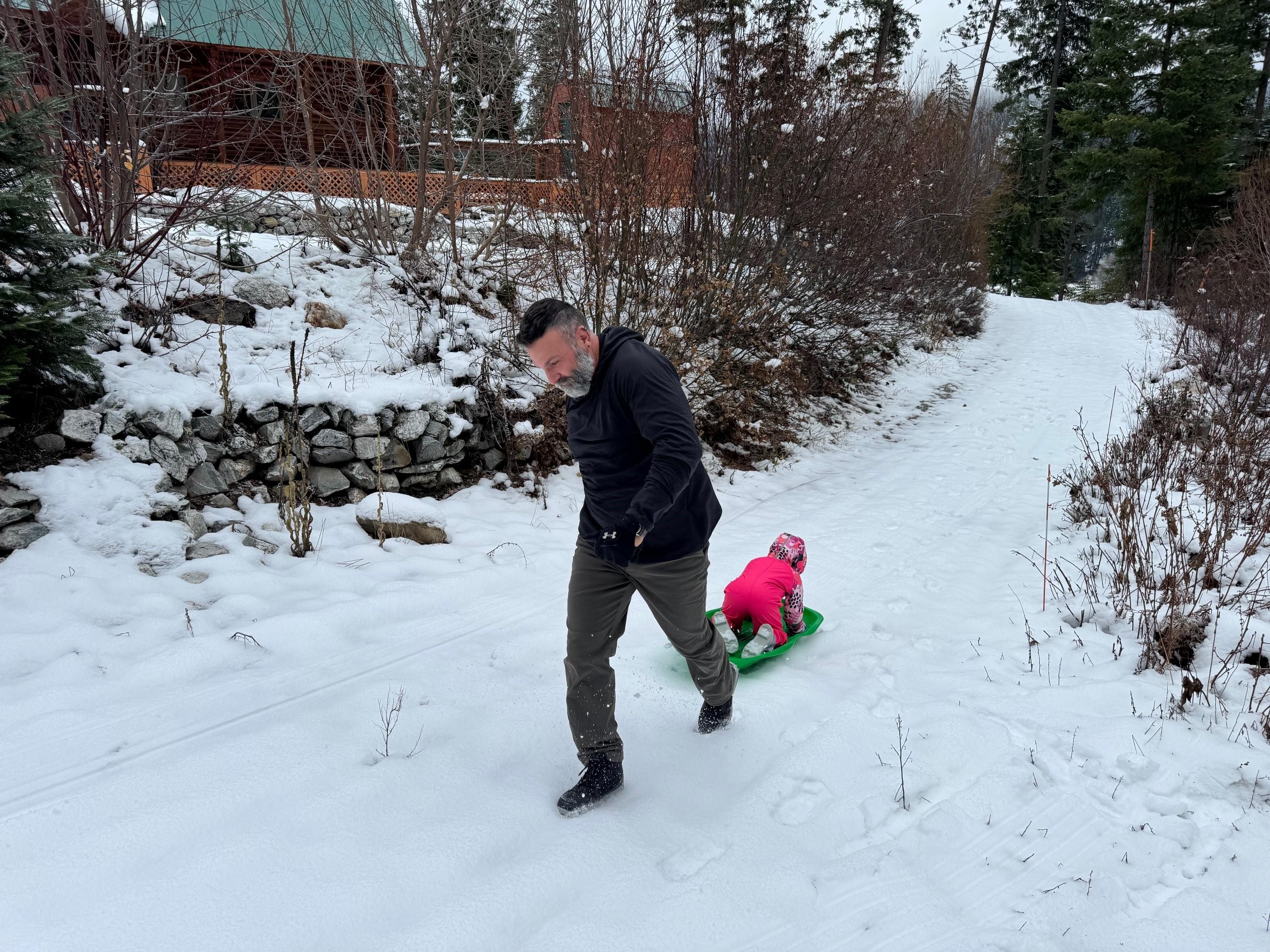 Sledding in the the driveway
