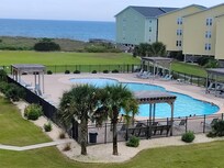 This pool is amazing! Super clean, huge, zero entry walk in at one end, and it feels like it's salt water. (That soft feel and no chlorine smell. I'm not sure if it is but feels like it). Also , plenty of chase loungers and some under pergolas.