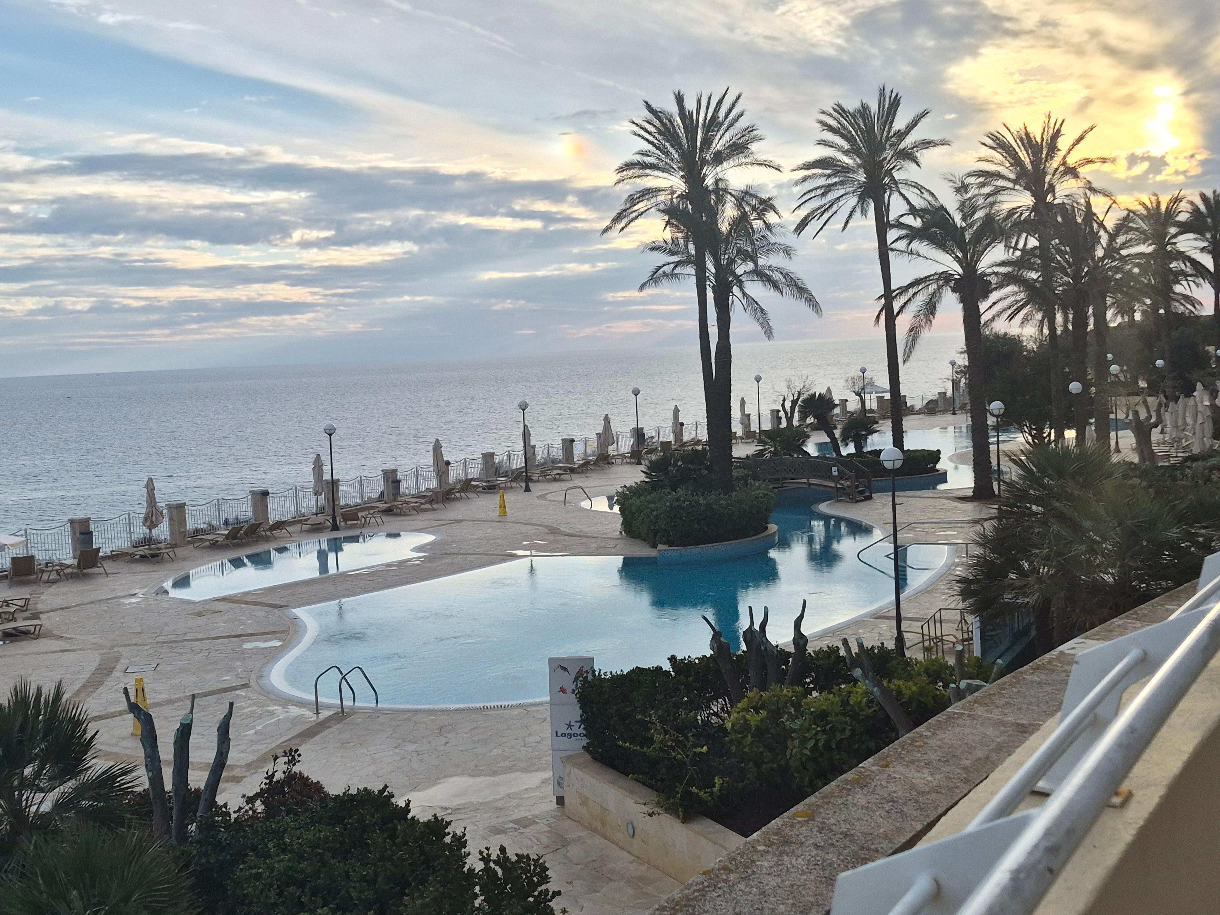 View of outdoor pool from reception 