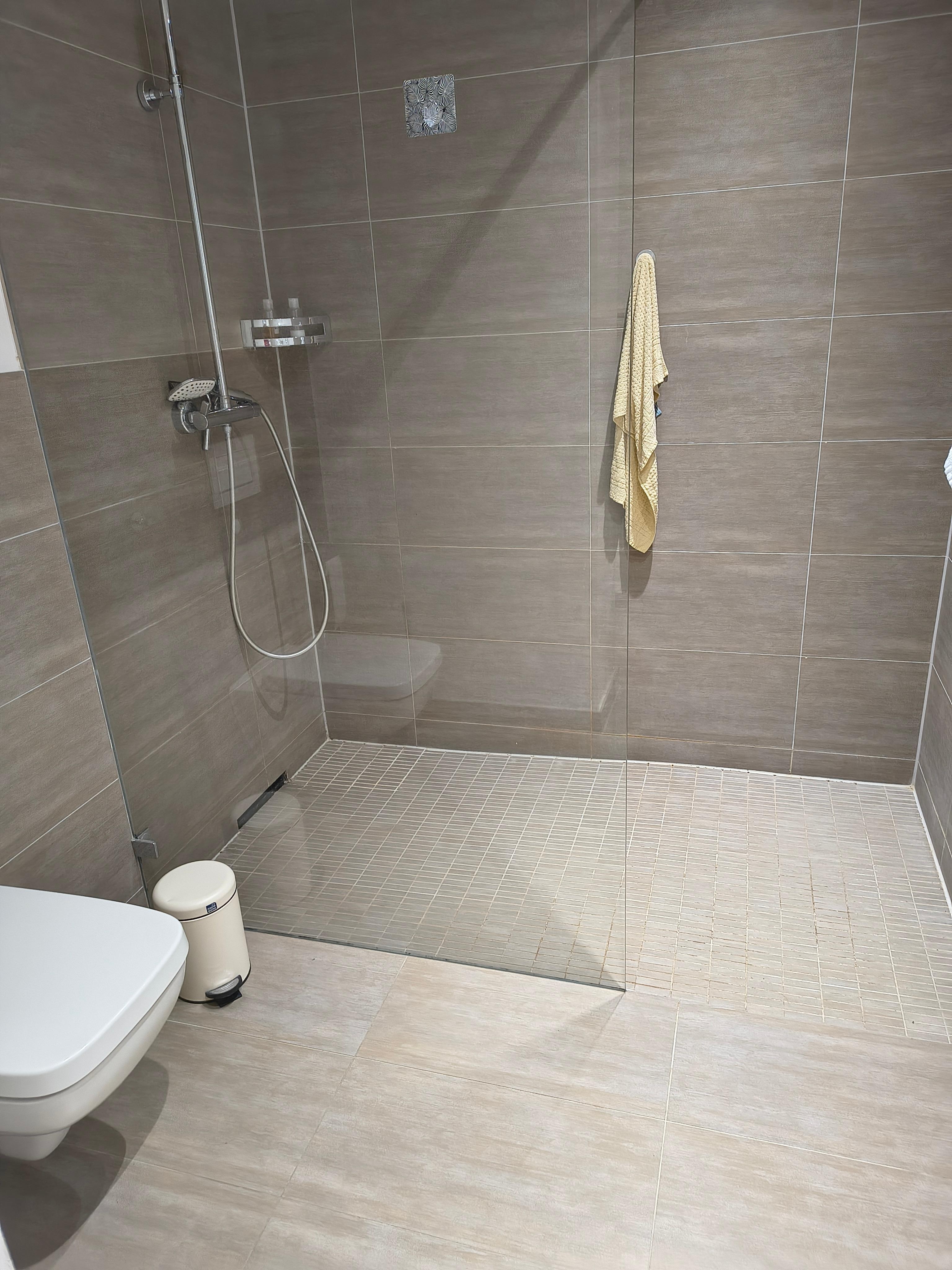 die sehr geräumige Dusche