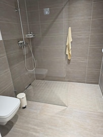 die sehr geräumige Dusche