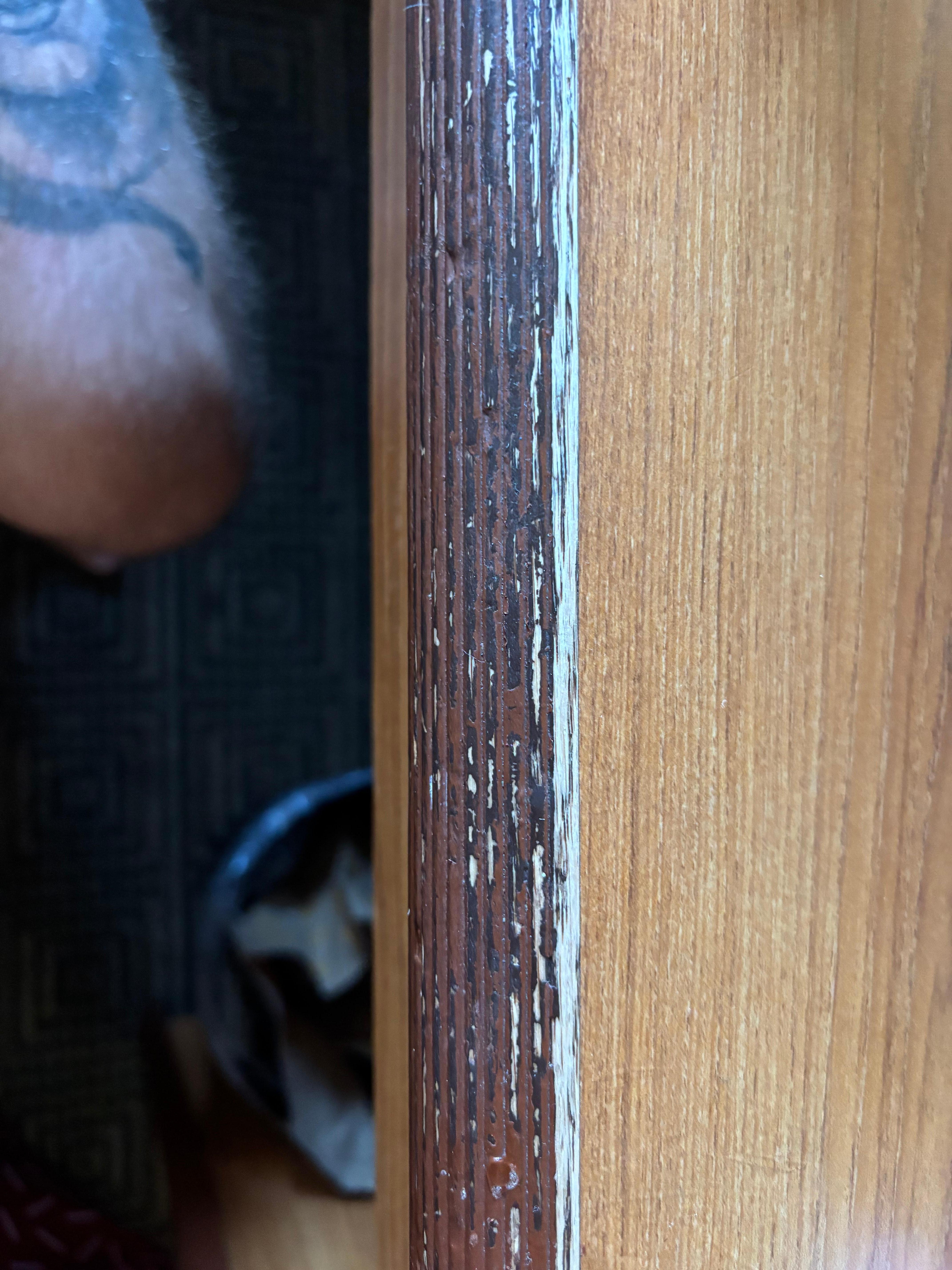 All wood throughout the hotel was warn. 