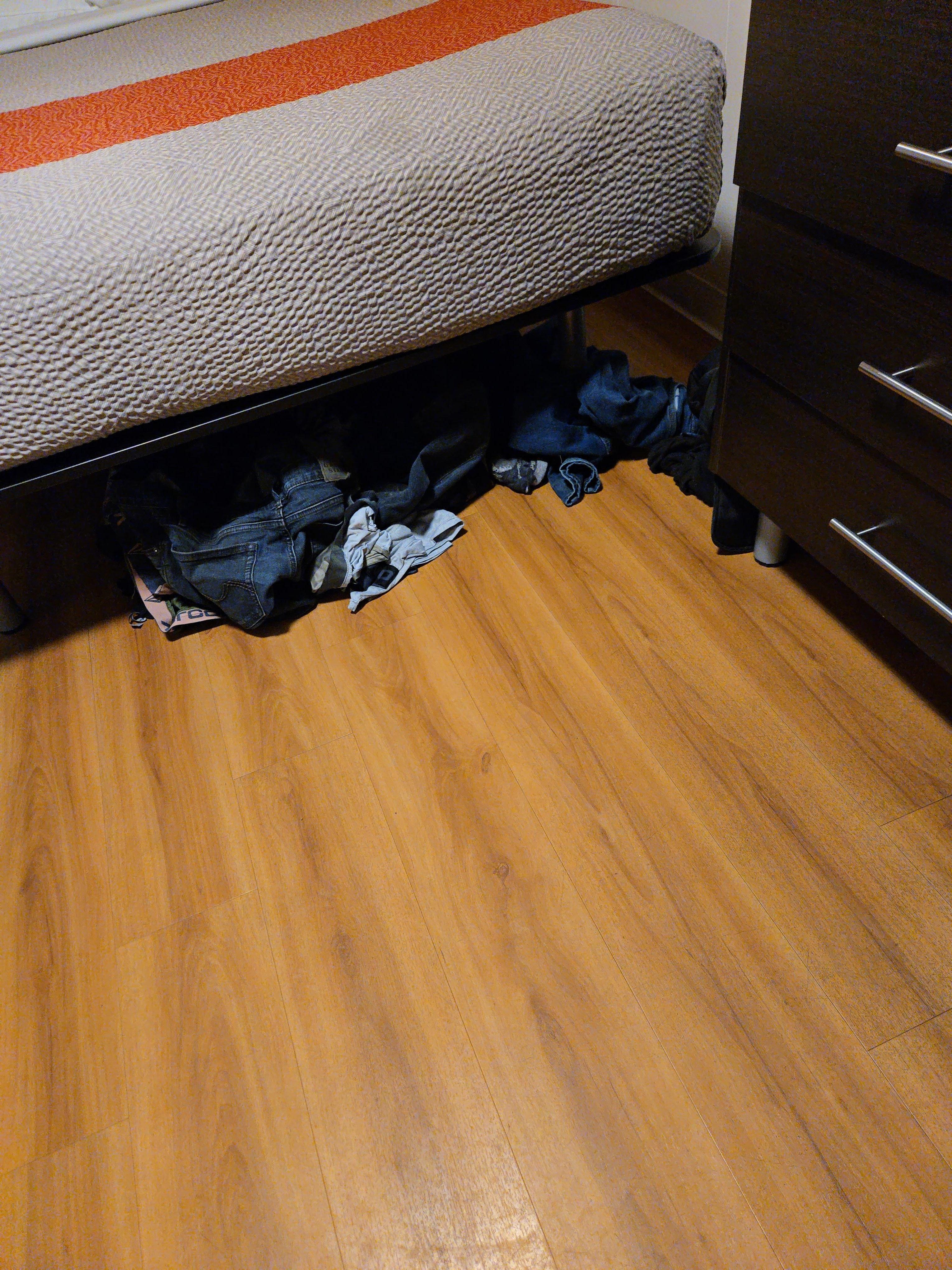Clean clothes that the cleaning staff kicked under my bed.