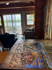 Puzzle with a view on a rainy day.