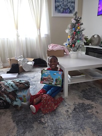 Spacious living room. For holiday gift opening.
